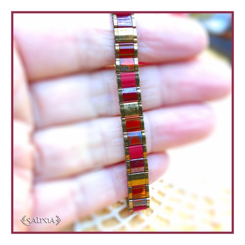 Bracelet tissé perles tila mat et brillantes fermoir au choix : toggle ou mousqueton (#bc404)