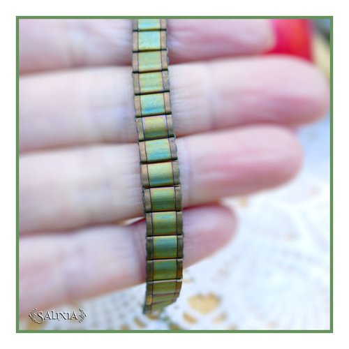 Bracelet tissé perles tila mat khahi et bronze patiné antique métallisé (#bc407)