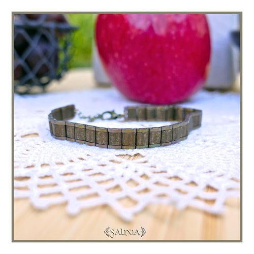 Bracelet tissé perles tila texturées mat bronze patiné antique métallisé (#bc409)