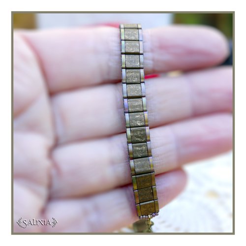 Bracelet tissé perles tila texturées mat bronze patiné antique métallisé (#bc409)