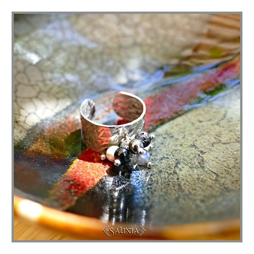 Bague découpe laser en acier inoxydable breloques pierres fines (#bg29)