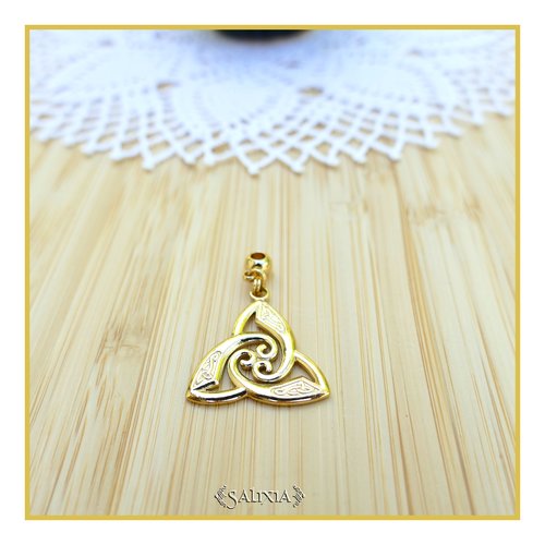 Collier pendentif noeud celtique plaqué or porte bonheur chaine et mousqueton en acier inoxydable doré or fin 24 carats (#c313)
