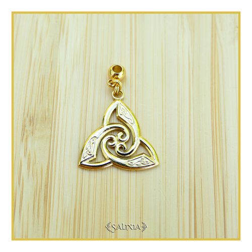 Collier pendentif celtique triskel plaqué or porte bonheur chaine et mousqueton en acier inoxydable doré or fin 24 carats (#c313)