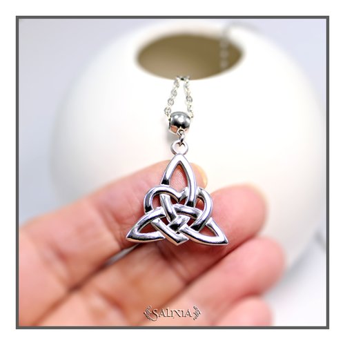 Collier pendentif celtique triskel porte bonheur et talisman chaine et mousqueton entièrement en acier inoxydable (#c314)