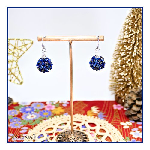 Boucles d'oreilles collection "berries" tissées perles bleu nuit perles japonaises métallisées crochets acier inoxydable (#bo879)