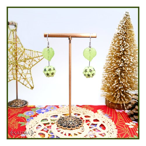 Boucles d'oreilles collection "berries" tissées perles vert jade perles japonaises vertes irisées crochets acier inoxydable (#bo882)