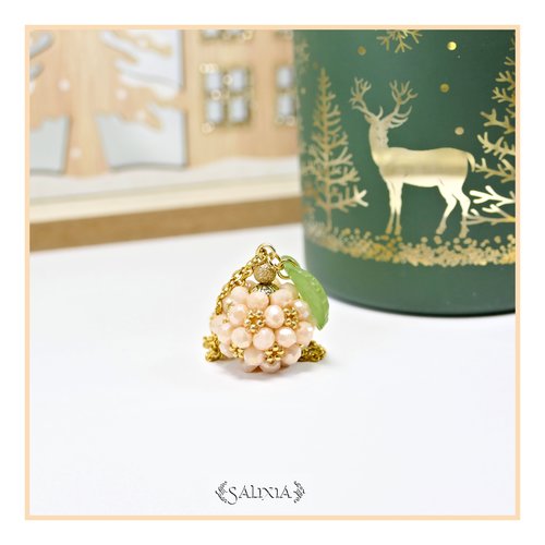 Collier collection "sweet berries" pendentif tissé perles sable ab chaine et mousqueton dorés à l'or fin 24 carats (#c334)