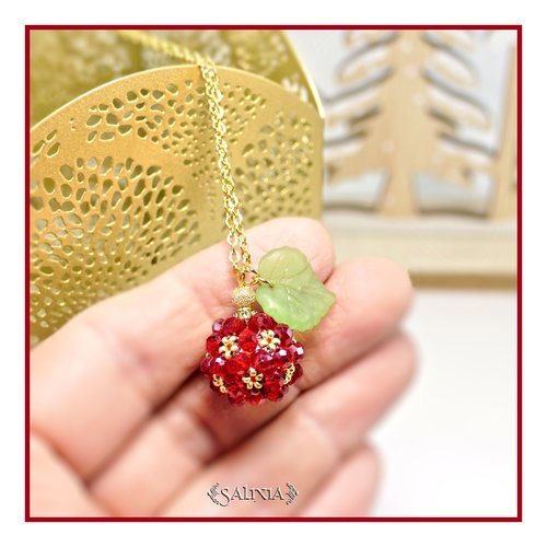 Réservé - collier collection "sweet berries" pendentif rouge chaine et fermoir acier inoxydable doré à l'or fin 24 carats (#339)