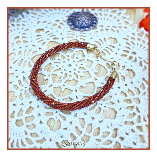 Bracelet "salma" torsadé tissé à l'aiguille perles japonaises acajou (#bc413 p260)