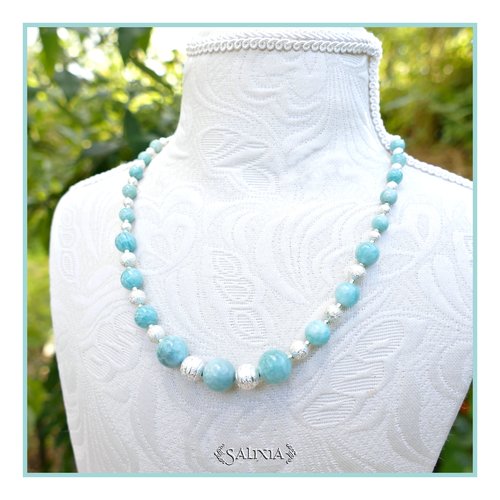 Collier "luana" pierres fines d'amazonite perles stardust chaine et mousqueton acier inoxydable (#c321 p261)
