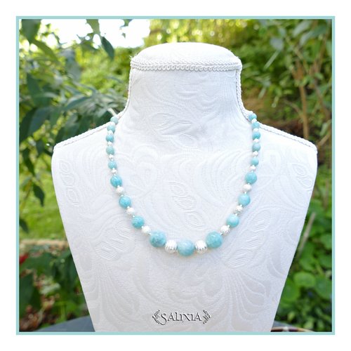 Collier "luana" pierres fines d'amazonite perles stardust chaine et mousqueton acier inoxydable (#c321 p261)