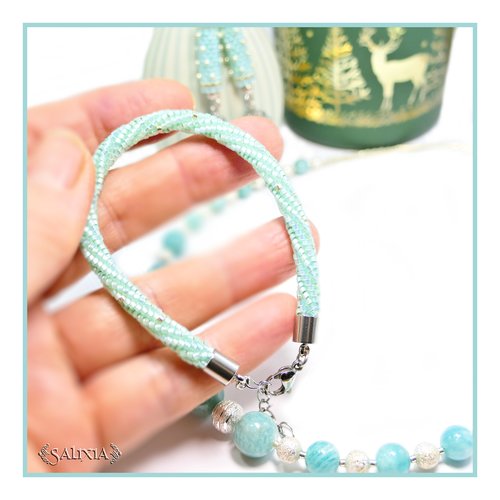 Bracelet "luana" torsadé tissé à l'aiguille perles japonaises bleu/vert pastel albâtre (#bc414 p261)