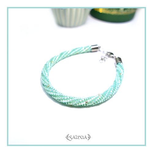 Bracelet "luana" torsadé tissé à l'aiguille perles japonaises bleu/vert pastel albâtre (#bc414 p261)
