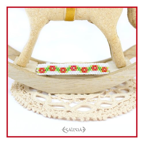 Barrette cheveux coquelicots tissés à l'aiguille perles japonaises blanc nacré à l'unité ou lot de 2 (#bar7)
