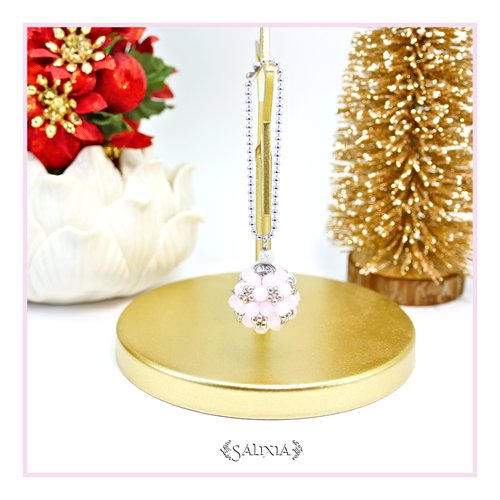 Bijou de sac ou porte clefs collection "little berries" tissé à l'aiguille rose opale et argent (#bds32)