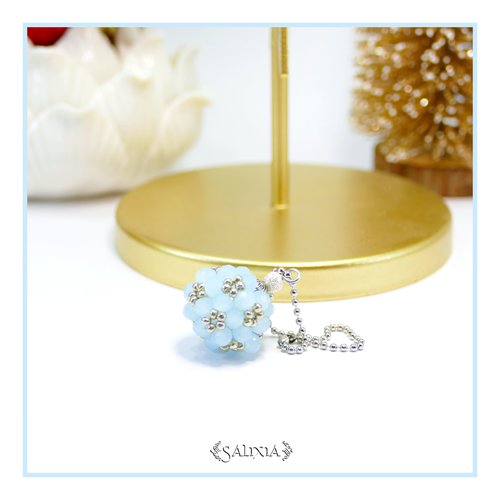 Bijou de sac ou porte clefs collection "little berries" tissé à l'aiguille bleu ciel opale et argent (#bds33)