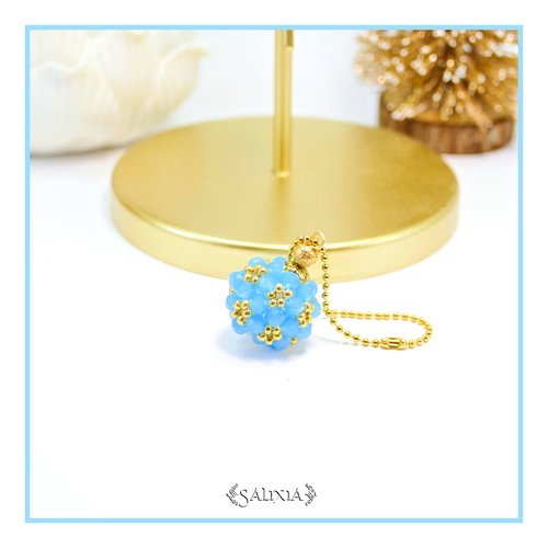 Bijou de sac ou porte clefs collection "little berries" tissé à l'aiguille bleu turquoise opale chaine dorée or fin 18 carats (#bds34.a)