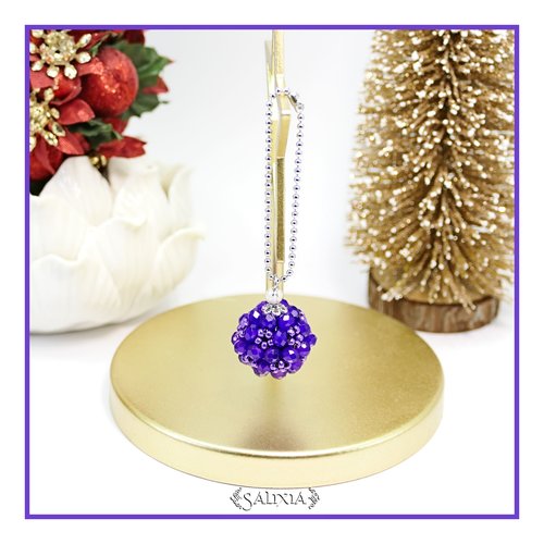 Bijou de sac ou porte clefs collection "little berries" tissé à l'aiguille violet et argent (#bds35)