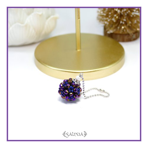 Bijou de sac ou porte clefs collection "little berries" tissé à l'aiguille violet et bleu irisé (#bds36)