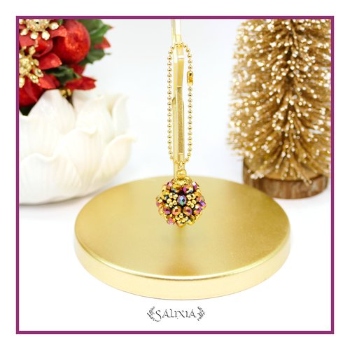 Bijou de sac ou porte clefs collection "little berries" tissé à l'aiguille multicolore métallisé chaine dorée or fin 18 carats (#bds38)