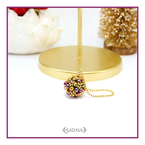 Bijou de sac ou porte clefs collection "little berries" tissé à l'aiguille multicolore métallisé chaine dorée or fin 18 carats (#bds38)