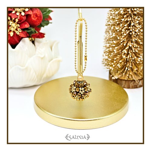 Bijou de sac ou porte clefs collection "little berries" tissé à l'aiguille bronze chaine dorée or fin 18 carats (#bds40)