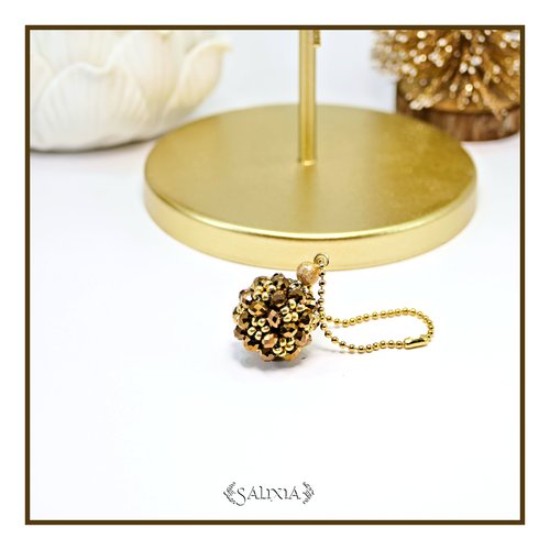 Bijou de sac ou porte clefs collection "little berries" tissé à l'aiguille bronze chaine dorée or fin 18 carats (#bds40)