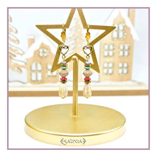 Boucles d'oreilles bohème chic perles de bohème dormeuses ou crochets au choix (#bo892)