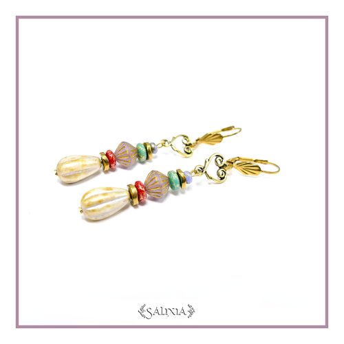 Boucles d'oreilles bohème chic perles de bohème dormeuses ou crochets au choix (#bo892)