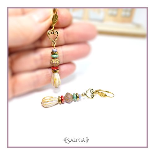 Boucles d'oreilles bohème chic perles de bohème dormeuses ou crochets au choix (#bo892)
