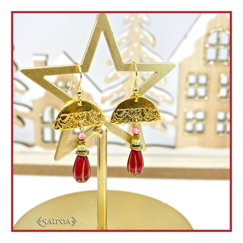 Boucles d'oreilles bohème chic perles de bohème connecteurs doré or fin 24 carats (#bo893)