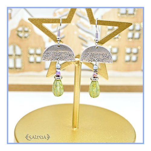 Boucles d'oreilles bohème chic perles de bohème connecteurs argent fin (#bo894)