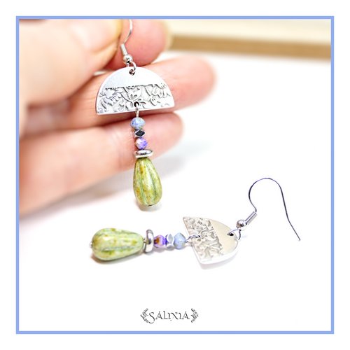 Boucles d'oreilles bohème chic perles de bohème connecteurs argent fin (#bo894)