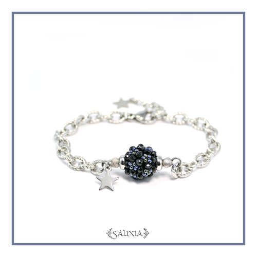 Bracelet baie noire tissée jolie chaine torsadée breloques étoile mousqueton acier inoxydable (bc417)
