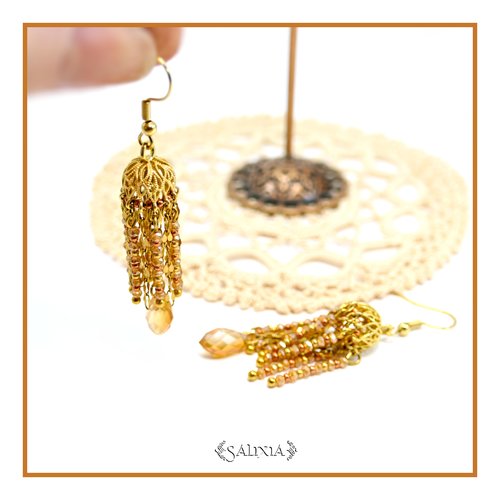 Boucles d'oreilles ethniques d'inspiration indienne "jhumka"  plaqué or crochets acier inoxydable doré (#bo895)