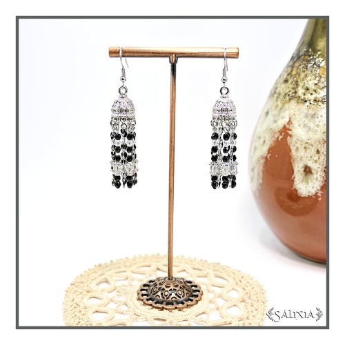 Boucles d'oreilles ethniques d'inspiration indienne "jhumka"  perles de bohème aurore boréale crochets acier inoxydable (#bo896)