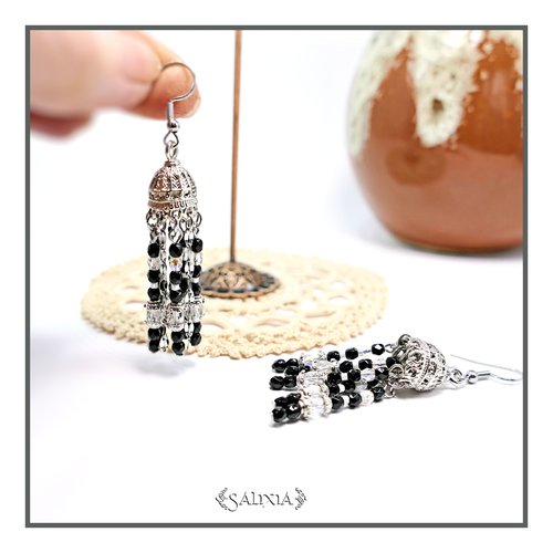 Boucles d'oreilles ethniques d'inspiration indienne "jhumka"  perles de bohème aurore boréale crochets acier inoxydable (#bo896)