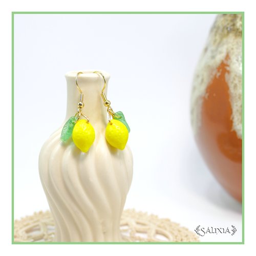 Boucles d'oreilles citron en verre de bohéme crochets acier inoxydable doré (#bo898)