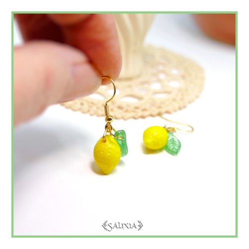 Boucles d'oreilles citron en verre de bohéme crochets acier inoxydable doré (#bo898)