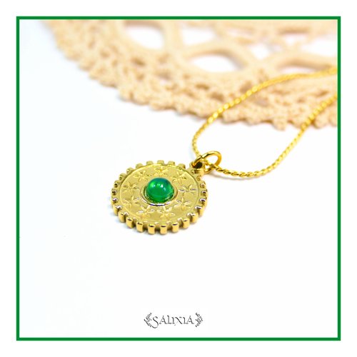 Collier pendentif floral chaine et mousqueton acier inoxydable doré or fin 18 carats (#c340)