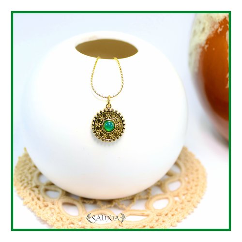 Collier pendentif floral chaine et mousqueton acier inoxydable doré or fin 18 carats (#c340)