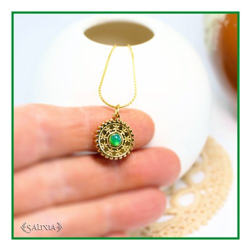 Collier pendentif floral chaine et mousqueton acier inoxydable doré or fin 18 carats (#c340)