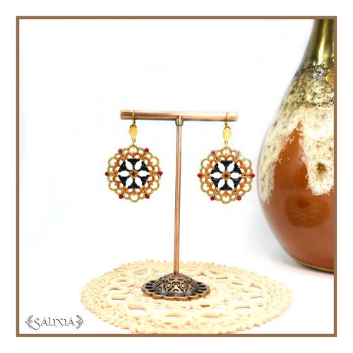 Boucles d'oreilles rosaces cabochons cristal rouge dormeuses acier inoxydable doré (#bo900)