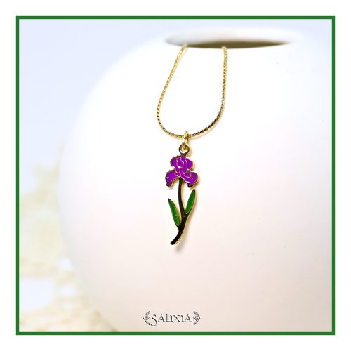 Collier pendentif fleur de naissance ou fleur favorite chaine fine acier inoxydable doré or fin 18 carats (#c356)