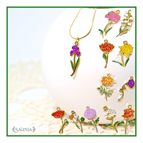 Collier pendentif fleur de naissance ou fleur favorite chaine fine acier inoxydable doré or fin 18 carats (#c356)