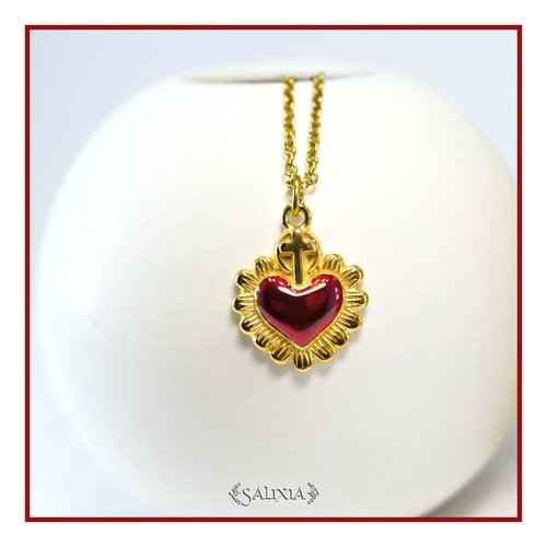 Collier pendentif coeur ex-voto doré or fin 18 carats chaine et mousqueton acier inoxydable doré or fin 24 carats (#c358)