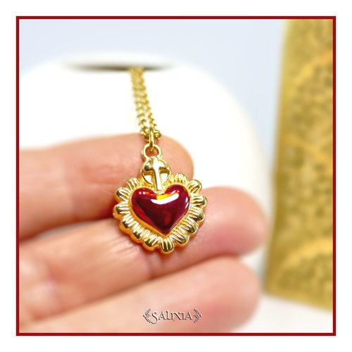Collier pendentif coeur ex-voto doré or fin 18 carats chaine et mousqueton acier inoxydable doré or fin 24 carats (#c358)
