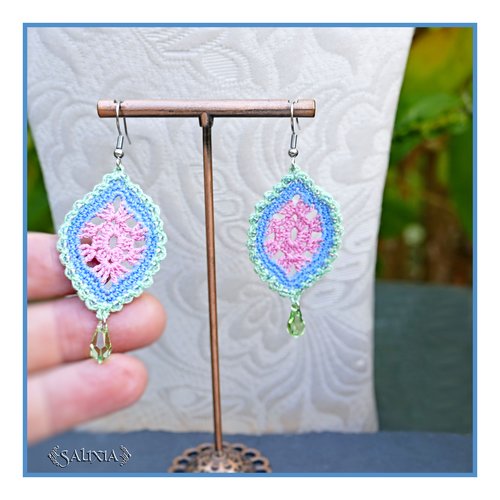 Boucles d'oreilles feuilles dentelle au crochet gouttes cristal péridot crochets acier inoxydable (#bo-c61)