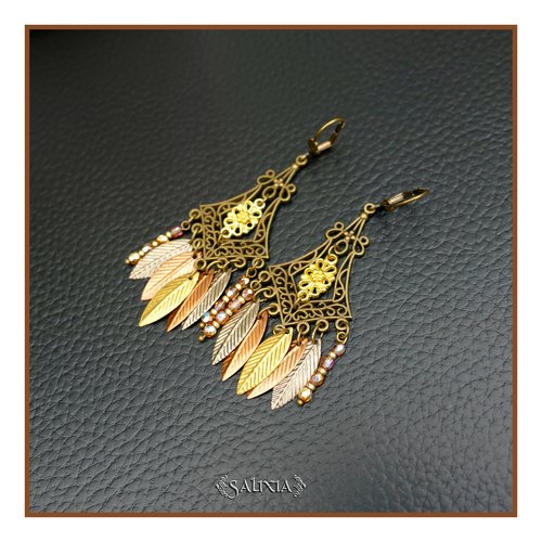 Boucles d'oreilles bohème petites feuilles bronze cuivrées et dorées dormeuses ou crochets au choix (#bo931)