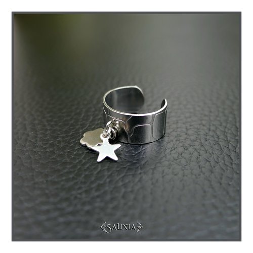 Bague découpe laser en acier inoxydable breloque étoile et fleur (#bg32)